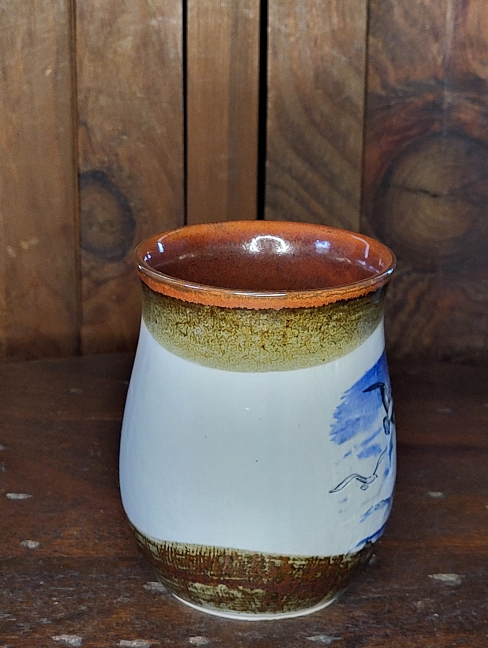 Coastal Seagull Scenic Ceramic Mug in Brown and Blue - Picture 6 of 9